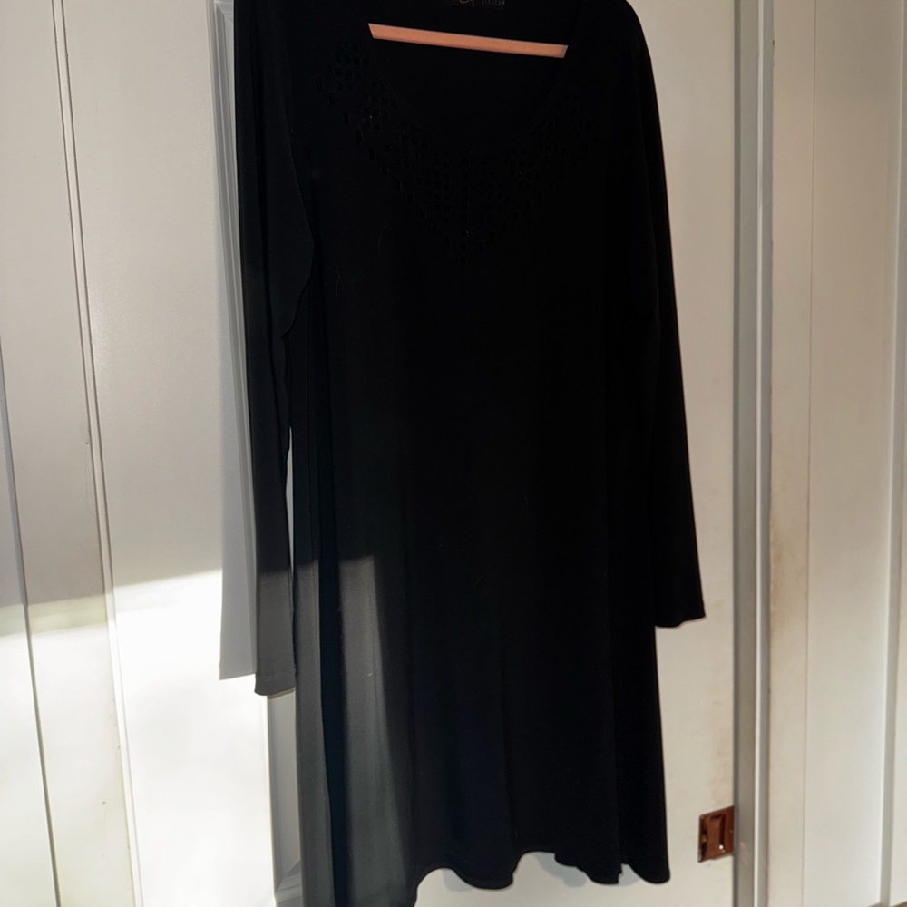 Sympli laser cut Elegant Black Long Sleeve Dress / Tunic